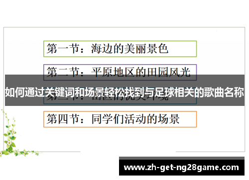 如何通过关键词和场景轻松找到与足球相关的歌曲名称 如何通过关键词和场景轻松找到与足球相关的歌曲名称