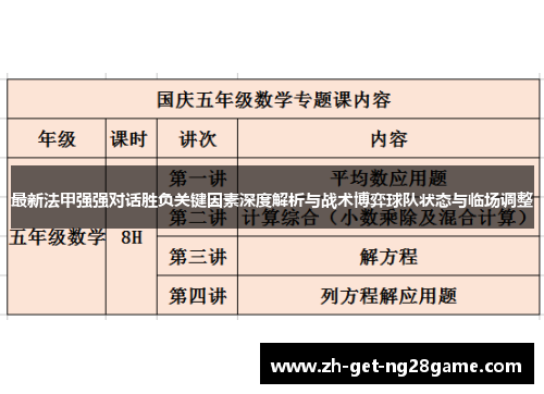 最新法甲强强对话胜负关键因素深度解析与战术博弈球队状态与临场调整 最新法甲强强对话胜负关键因素深度解析与战术博弈球队状态与临场调整